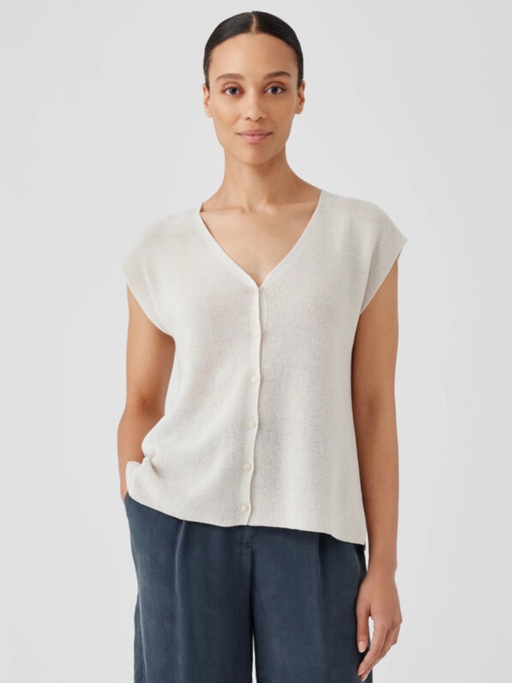 Eileen Fisher Peruvian Organic Cotton Crepe Vest Color Bone Size XL